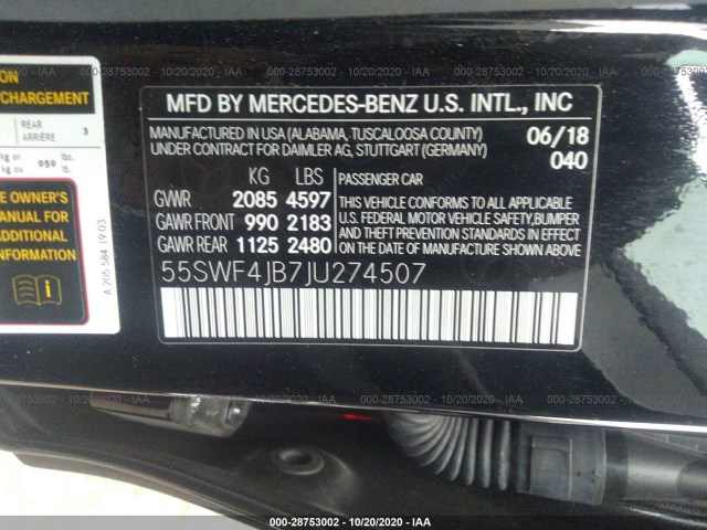 Photo 8 VIN: 55SWF4JB7JU274507 - MERCEDES-BENZ C-CLASS 