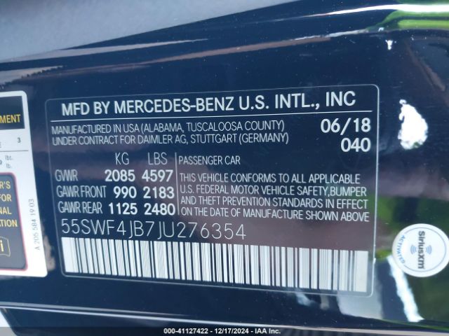 Photo 8 VIN: 55SWF4JB7JU276354 - MERCEDES-BENZ C-CLASS 