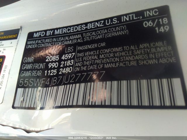 Photo 8 VIN: 55SWF4JB7JU277777 - MERCEDES-BENZ C-CLASS 