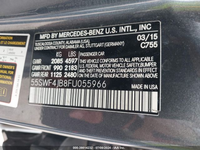 Photo 8 VIN: 55SWF4JB8FU055966 - MERCEDES-BENZ C 300 