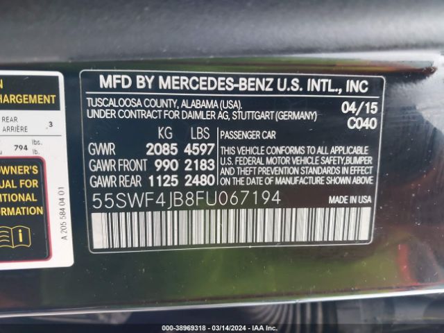 Photo 8 VIN: 55SWF4JB8FU067194 - MERCEDES-BENZ C 300 