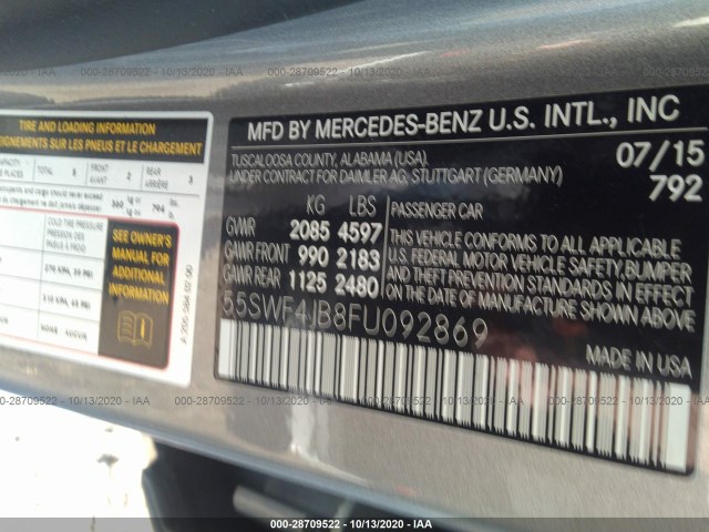 Photo 8 VIN: 55SWF4JB8FU092869 - MERCEDES-BENZ C-CLASS 