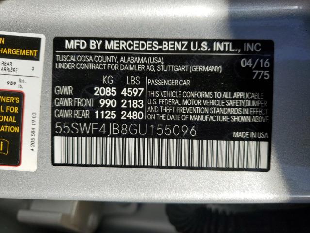 Photo 11 VIN: 55SWF4JB8GU155096 - MERCEDES-BENZ C-CLASS 