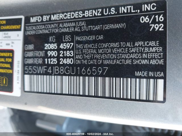 Photo 8 VIN: 55SWF4JB8GU166597 - MERCEDES-BENZ C-CLASS 