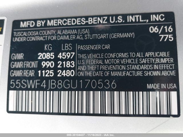 Photo 8 VIN: 55SWF4JB8GU170536 - MERCEDES-BENZ C 300 