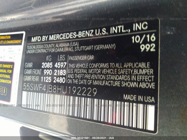 Photo 8 VIN: 55SWF4JB8HU192229 - MERCEDES-BENZ C-CLASS 