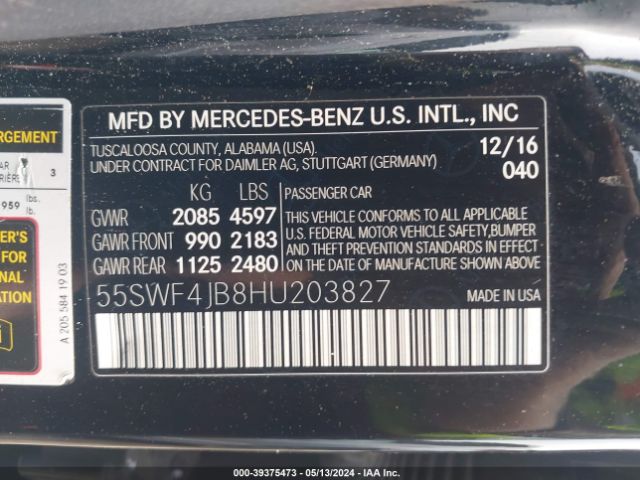 Photo 8 VIN: 55SWF4JB8HU203827 - MERCEDES-BENZ C 300 