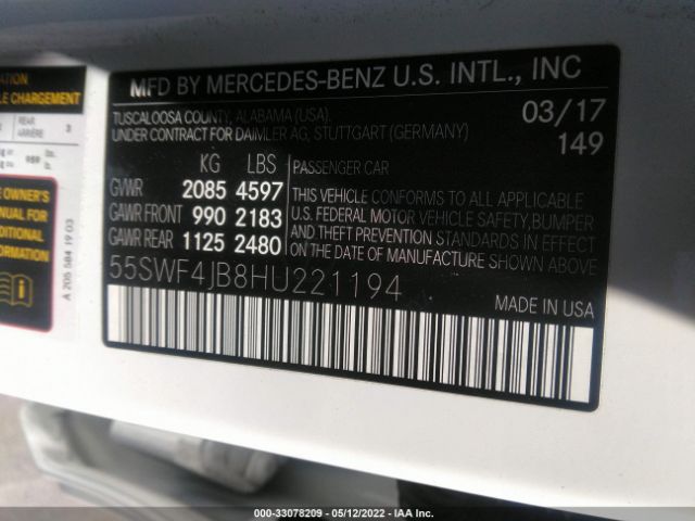 Photo 8 VIN: 55SWF4JB8HU221194 - MERCEDES-BENZ C-CLASS 