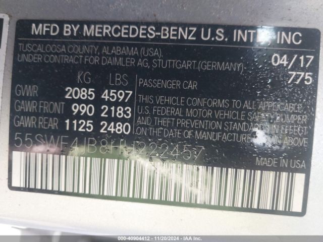 Photo 8 VIN: 55SWF4JB8HU222457 - MERCEDES-BENZ C-CLASS 