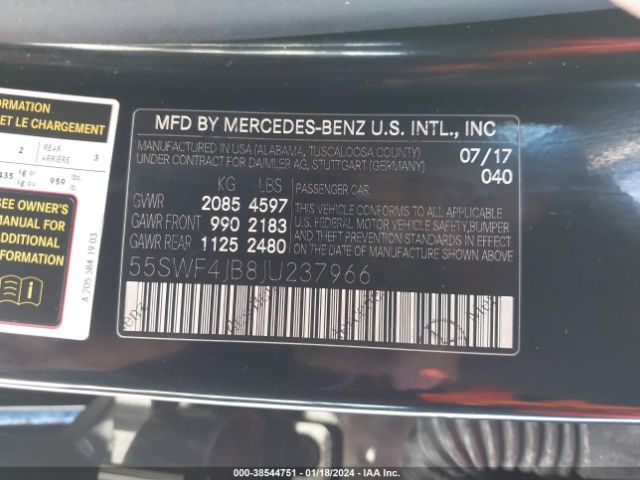 Photo 8 VIN: 55SWF4JB8JU237966 - MERCEDES-BENZ C 300 