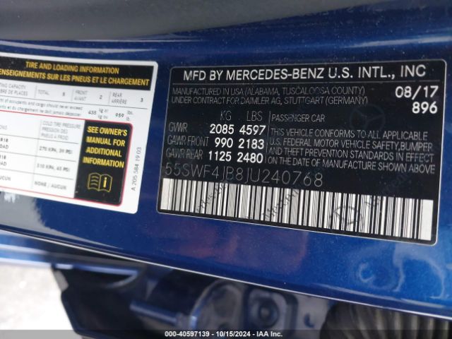 Photo 8 VIN: 55SWF4JB8JU240768 - MERCEDES-BENZ C-CLASS 