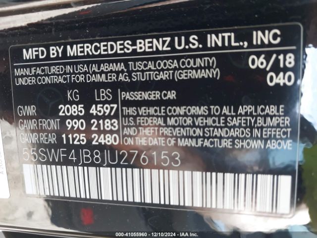 Photo 8 VIN: 55SWF4JB8JU276153 - MERCEDES-BENZ C-CLASS 