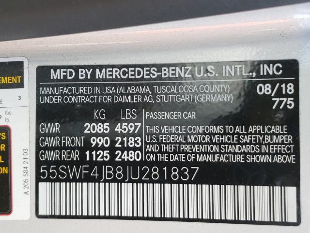 Photo 9 VIN: 55SWF4JB8JU281837 - MERCEDES-BENZ C 300 