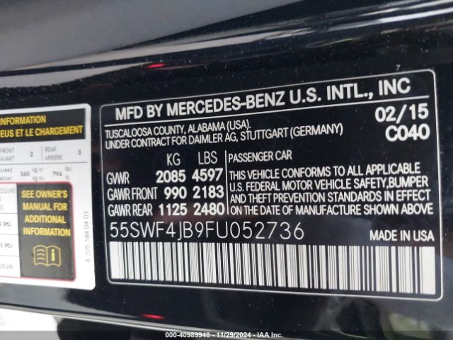 Photo 8 VIN: 55SWF4JB9FU052736 - MERCEDES-BENZ C-CLASS 