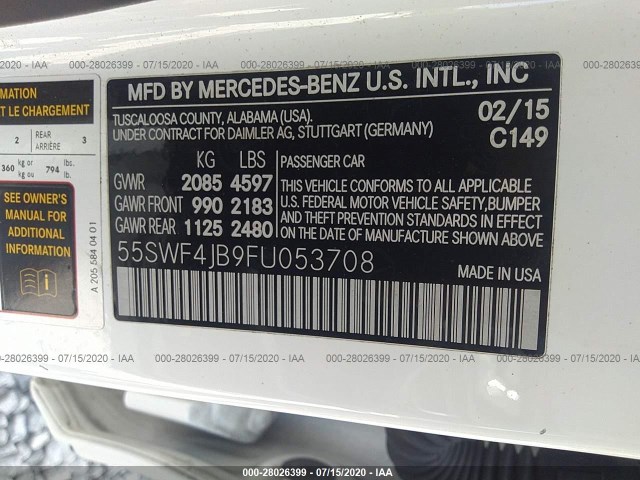 Photo 8 VIN: 55SWF4JB9FU053708 - MERCEDES-BENZ C 300 