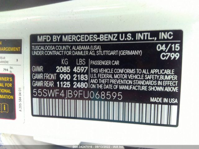 Photo 8 VIN: 55SWF4JB9FU068595 - MERCEDES-BENZ C-CLASS 