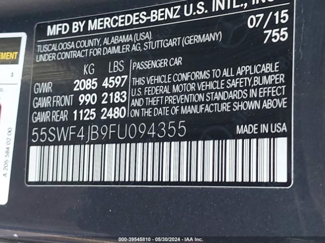 Photo 8 VIN: 55SWF4JB9FU094355 - MERCEDES-BENZ C-CLASS 