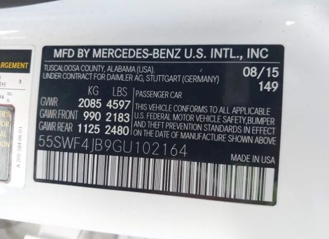 Photo 8 VIN: 55SWF4JB9GU102164 - MERCEDES-BENZ C-CLASS 