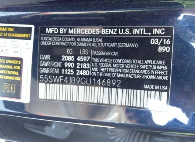 Photo 8 VIN: 55SWF4JB9GU146892 - MERCEDES-BENZ C-CLASS 