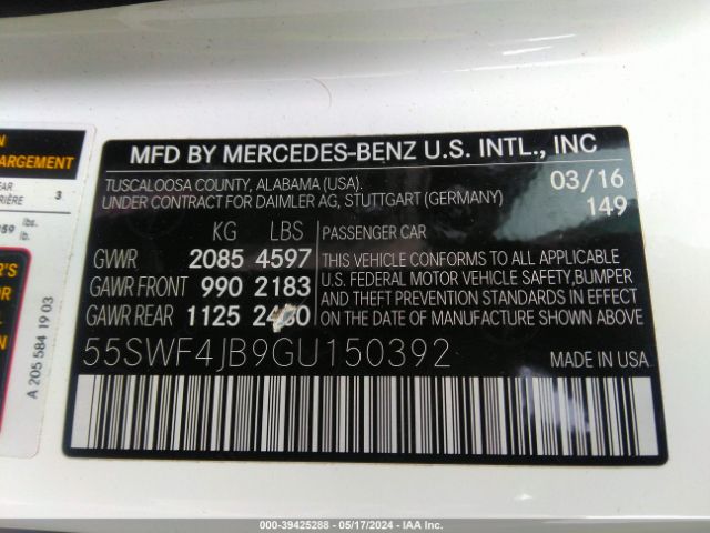 Photo 8 VIN: 55SWF4JB9GU150392 - MERCEDES-BENZ C 