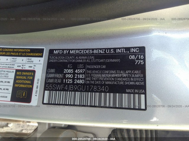 Photo 8 VIN: 55SWF4JB9GU178340 - MERCEDES-BENZ C-CLASS 