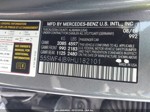 Photo 8 VIN: 55SWF4JB9HU182101 - MERCEDES-BENZ C 