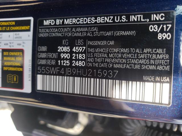 Photo 9 VIN: 55SWF4JB9HU215937 - MERCEDES-BENZ C 300 