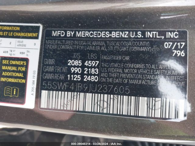 Photo 8 VIN: 55SWF4JB9JU237605 - MERCEDES-BENZ C 300 