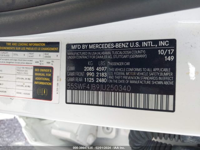 Photo 8 VIN: 55SWF4JB9JU250340 - MERCEDES-BENZ C 300 