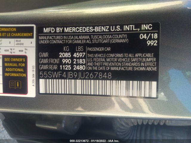 Photo 8 VIN: 55SWF4JB9JU267848 - MERCEDES-BENZ C-CLASS 