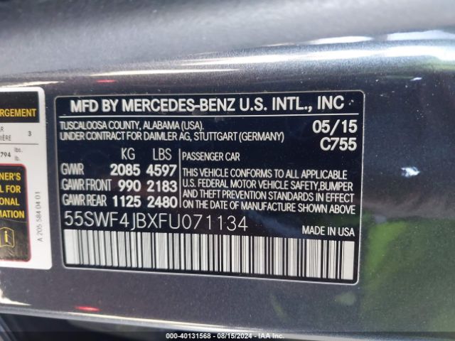 Photo 8 VIN: 55SWF4JBXFU071134 - MERCEDES-BENZ C-CLASS 