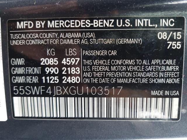 Photo 9 VIN: 55SWF4JBXGU103517 - MERCEDES-BENZ C 300 