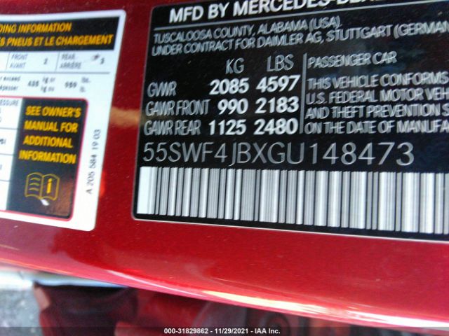 Photo 8 VIN: 55SWF4JBXGU148473 - MERCEDES-BENZ C-CLASS 