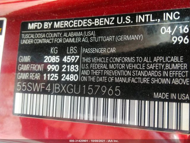 Photo 8 VIN: 55SWF4JBXGU157965 - MERCEDES-BENZ C-CLASS 