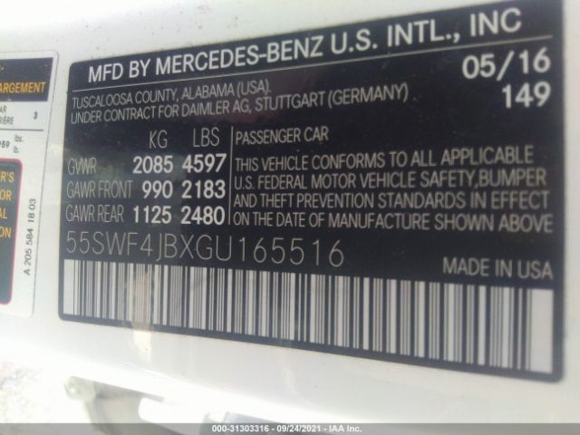 Photo 8 VIN: 55SWF4JBXGU165516 - MERCEDES-BENZ C-CLASS 