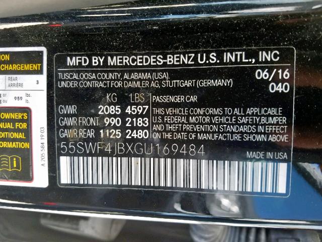 Photo 9 VIN: 55SWF4JBXGU169484 - MERCEDES-BENZ C 300 