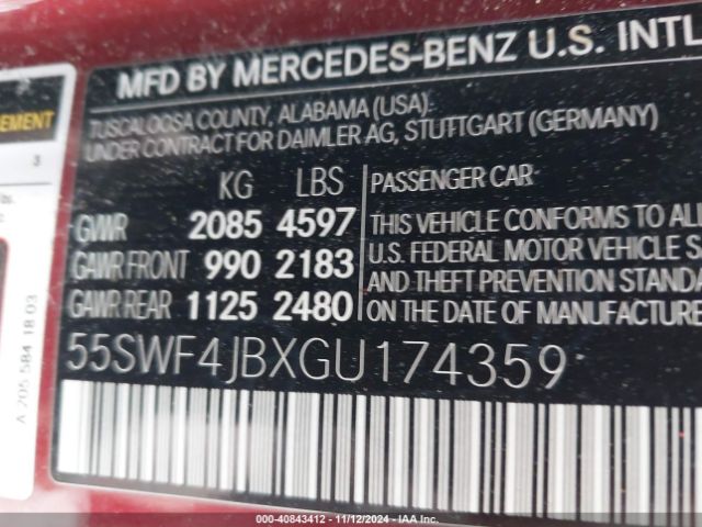 Photo 8 VIN: 55SWF4JBXGU174359 - MERCEDES-BENZ C-CLASS 