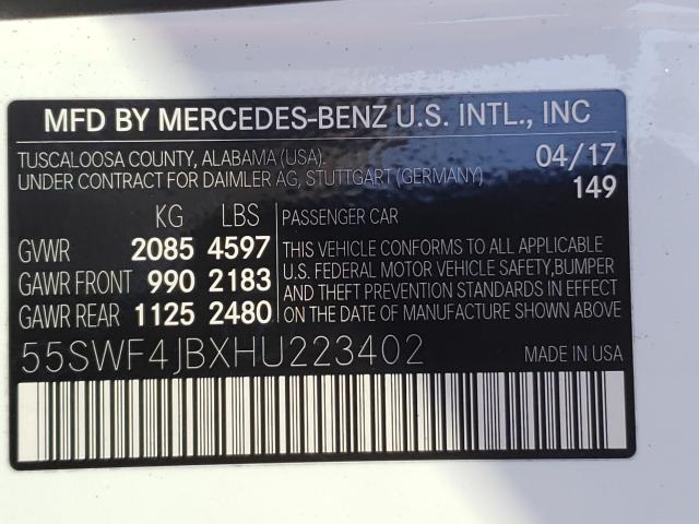 Photo 9 VIN: 55SWF4JBXHU223402 - MERCEDES-BENZ C 300 