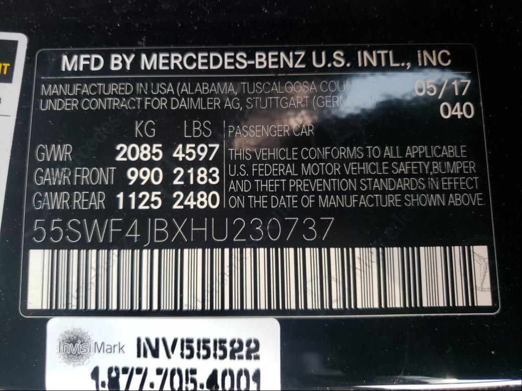 Photo 9 VIN: 55SWF4JBXHU230737 - MERCEDES-BENZ C 300 