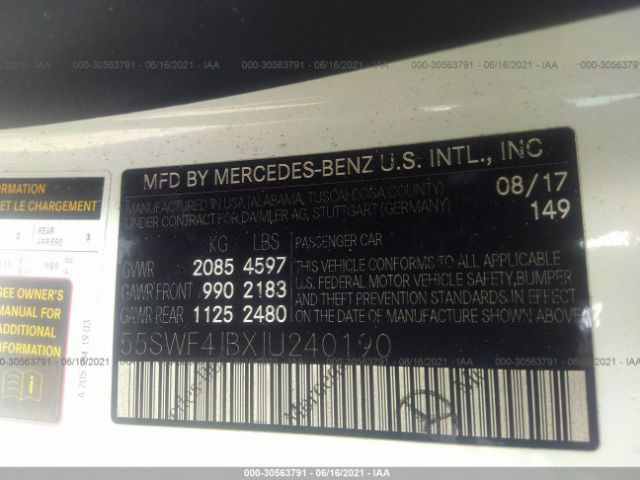 Photo 8 VIN: 55SWF4JBXJU240190 - MERCEDES-BENZ C-CLASS 