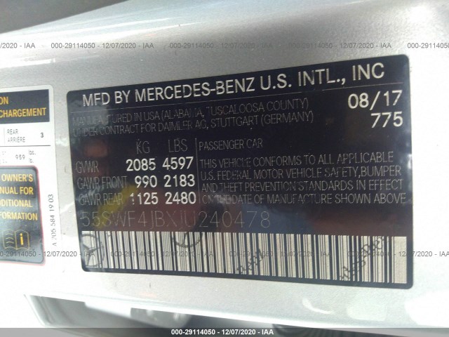 Photo 8 VIN: 55SWF4JBXJU240478 - MERCEDES-BENZ C-CLASS 