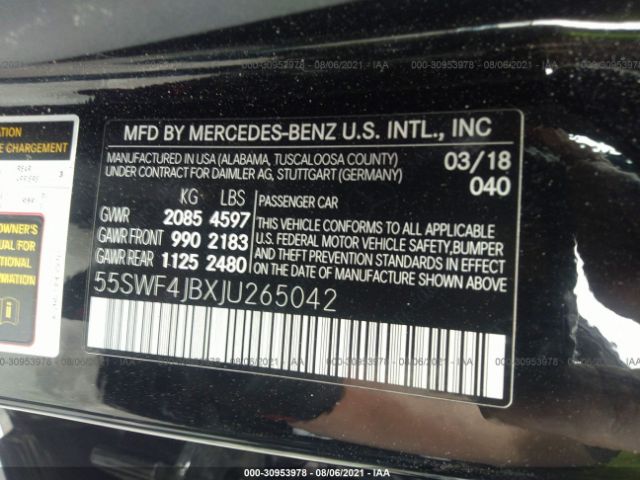 Photo 8 VIN: 55SWF4JBXJU265042 - MERCEDES-BENZ C-CLASS 