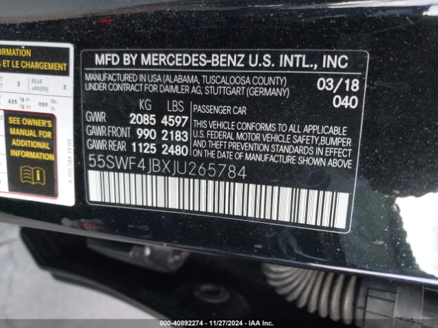 Photo 8 VIN: 55SWF4JBXJU265784 - MERCEDES-BENZ C-CLASS 