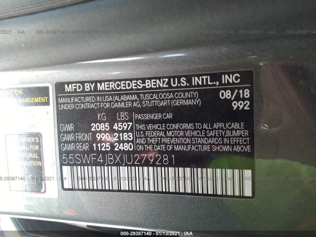 Photo 8 VIN: 55SWF4JBXJU279281 - MERCEDES-BENZ C-CLASS 