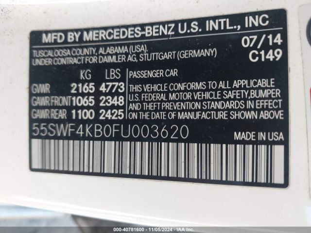 Photo 8 VIN: 55SWF4KB0FU003620 - MERCEDES-BENZ C-CLASS 