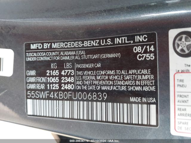 Photo 8 VIN: 55SWF4KB0FU006839 - MERCEDES-BENZ C 300 