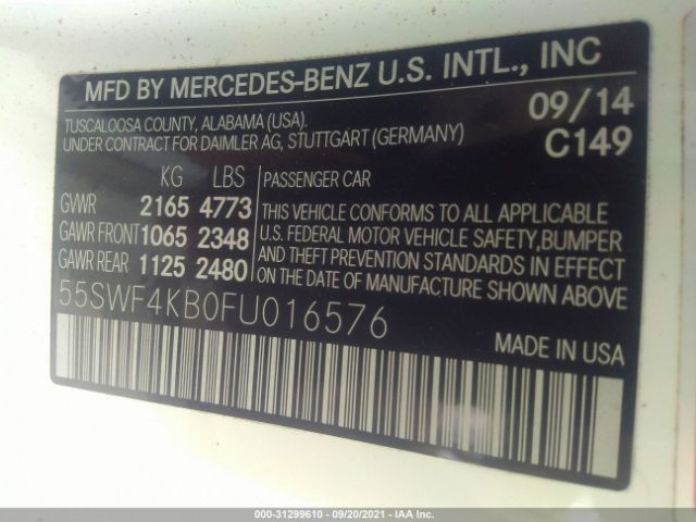 Photo 8 VIN: 55SWF4KB0FU016576 - MERCEDES-BENZ C-CLASS 