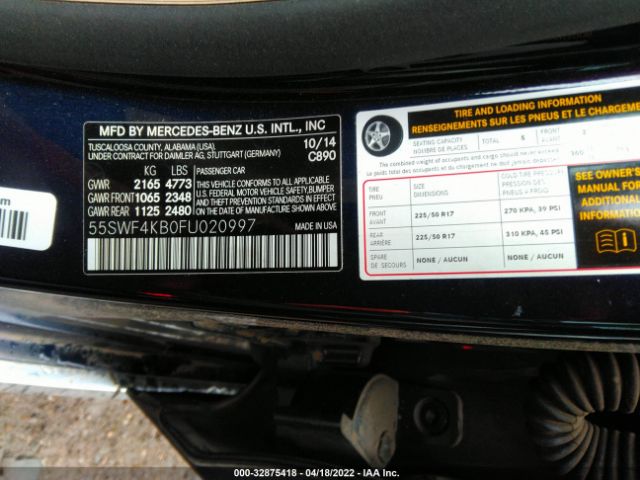 Photo 8 VIN: 55SWF4KB0FU020997 - MERCEDES-BENZ C-CLASS 