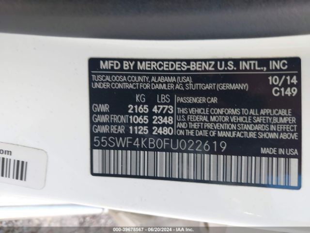 Photo 8 VIN: 55SWF4KB0FU022619 - MERCEDES-BENZ C-CLASS 