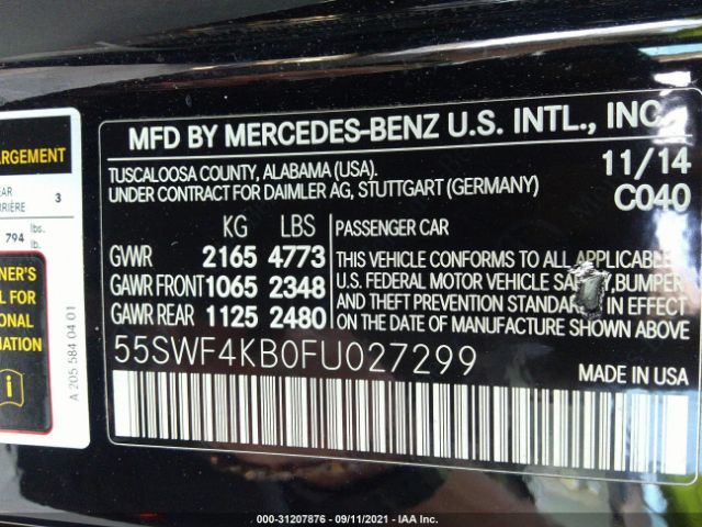 Photo 8 VIN: 55SWF4KB0FU027299 - MERCEDES-BENZ C-CLASS 